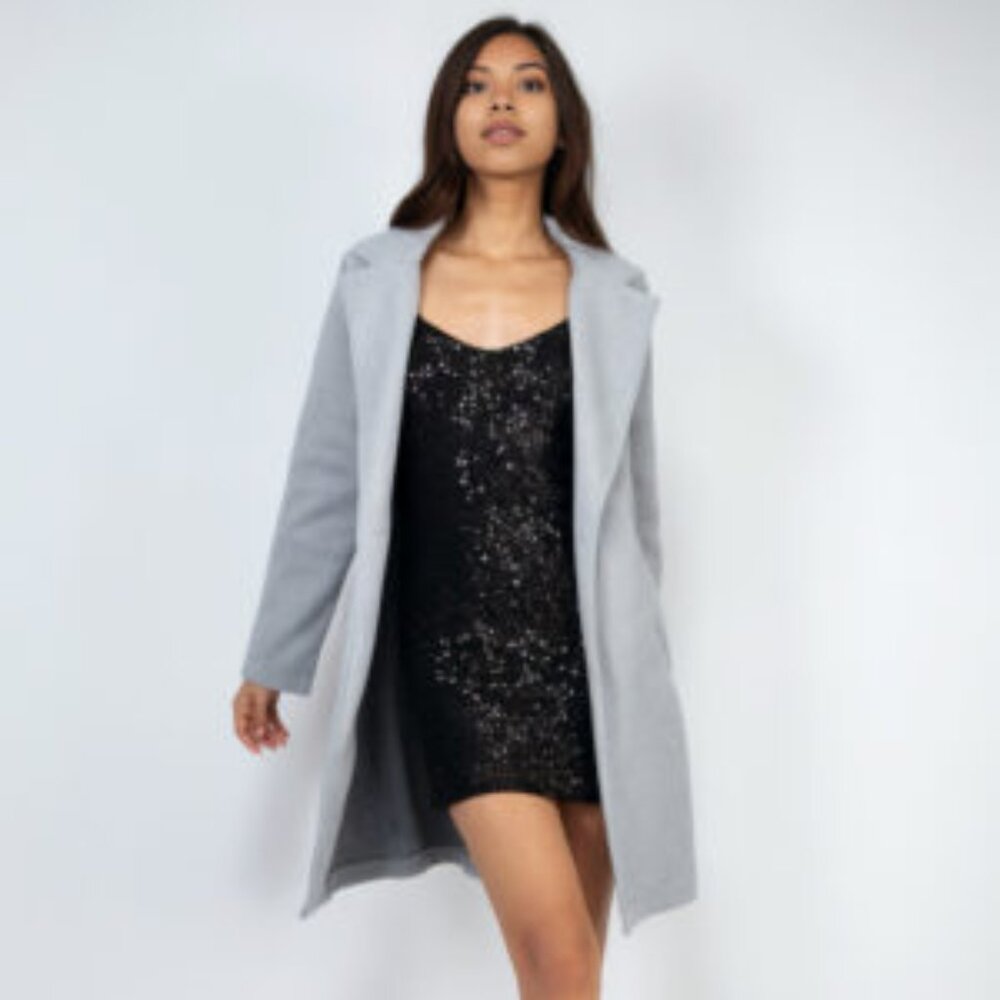 Women's Notch One-Button Solid Coat - Gray